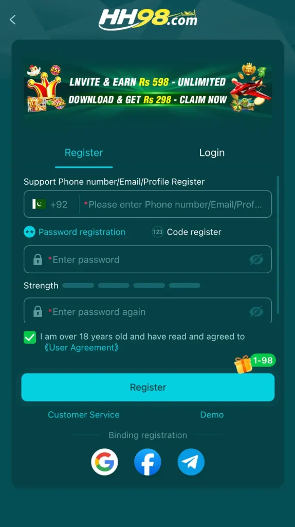 hh98 register